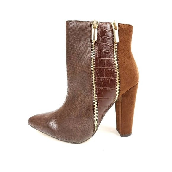 JustFab Shoes - JUSTFAB Remi Brown Combo Side Zipper Platform Heel Bootie Boots Size 5.5